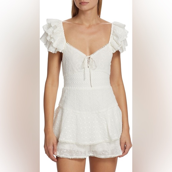 Alice + Olivia Hartford Smocked Bustier Romper Size 0 $495